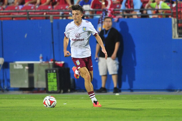 FRISCO, TX - JULY 23: Jack Grealish #40 of Aston Villa controls the ball against FC Dallas during an international friendly on July 23, 2014 at Toyota Stadium in Frisco, Texas. (Photo by Cooper Neill/Getty Images)