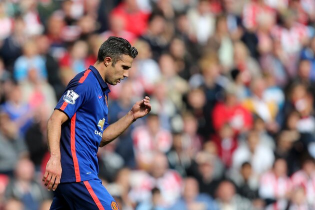 Manchester United's Robin Van Persie during their English Premier League soccer match against Sunderland at the Stadium of Light, Sunderland, England, Sunday, Aug. 24, 2014. (AP Photo/Scott Heppell)