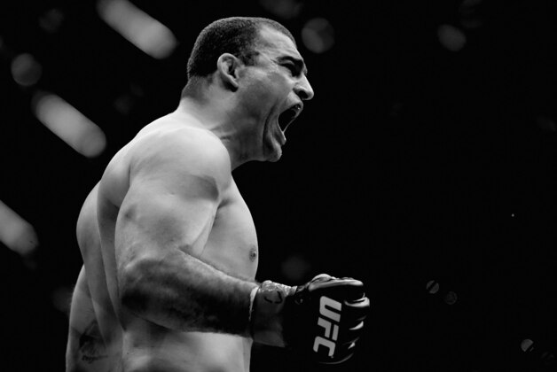 BRISBANE, AUSTRALIA - DECEMBER 07:  (This digital image has been converted to black & white) Mauricio 'Shogun' Rua reacts after knocking out James Te Huna in their light heavyweight fight during the UFC Fight Night event at Brisbane Entertainment Centre on December 7, 2013 in Brisbane, Australia.  (Photo by Chris Hyde/Getty Images)