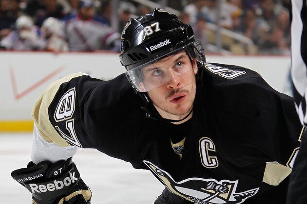 PITTSBURGH, PA - MAY 13:  Sidney Crosby #87 of the Pittsburgh Penguins skates against the New York Rangers in Game Seven of the Second Round of the 2014 Stanley Cup Playoffs at Consol Energy Center on May 13, 2014 in Pittsburgh, Pennsylvania.  (Photo by Gregory Shamus/NHLI via Getty Images)
