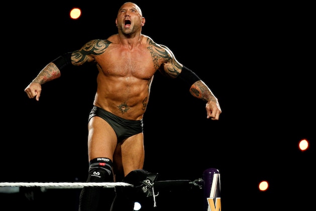 Batista enters the ring during Wrestlemania XXX at the Mercedes-Benz Super Dome in New Orleans on Sunday, April 6, 2014. (Jonathan Bachman/AP Images for WWE)