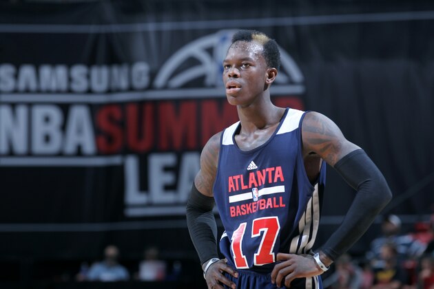 LAS VEGAS, NV - JULY 19: Dennis Schroder #17 of the Atlanta Hawks stands on the court during a game against the Houston Rockets during the Samsung NBA Summer League 2014 on July 19, 2014 at the Cox Pavilion in Las Vegas, Nevada. NOTE TO USER: User expressly acknowledges and agrees that, by downloading and or using this photograph, User is consenting to the terms and conditions of the Getty Images License Agreement. Mandatory Copyright Notice: Copyright 2014 NBAE (Photo by Jack Arent/NBAE via Getty Images)
