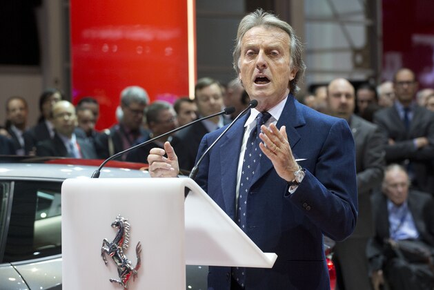 Ferrari CEO Luca di Montezemolo speaks during the press day at the 84rd Geneva International Motor Show in Geneva, Switzerland, Tuesday, March 4, 2014. (AP Photo/Keystone, Sandro Campardo)