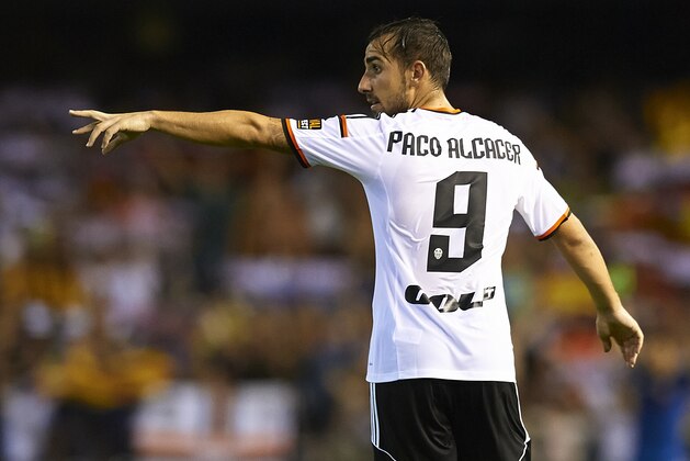 VALENCIA, SPAIN - AUGUST 29:  Paco Alcacer of Valencia reacts during the La Liga match between Valencia CF and Malaga CF at Estadi de Mestalla on August 29, 2014 in Valencia, Spain.  (Photo by Manuel Queimadelos Alonso/Getty Images)