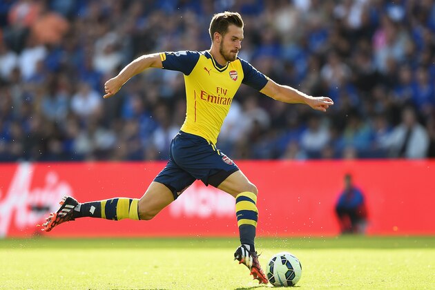 LEICESTER, ENGLAND - AUGUST 31: Aaron Ramsey of Arsenal in action during the Barclays Premier League match between Leicester City and Arsenal at The King Power Stadium on August 31, 2014 in Leicester, England.  (Photo by Laurence Griffiths/Getty Images)