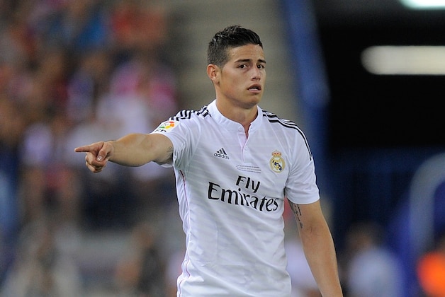 MADRID, SPAIN - AUGUST 22:  James Rodriguez of Real Madrid in action during the Supercopa, second leg match between Club Atletico de Madrid and Real Madrid at Vicente Caldron stadium on August 22, 2014 in Madrid, Spain.  (Photo by Denis Doyle/Getty Images)