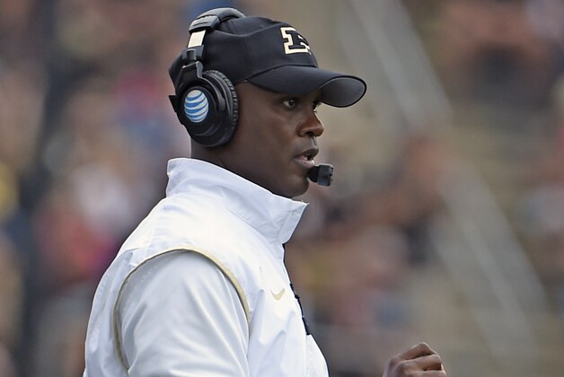 Sep 6, 2014; West Lafayette, IN, USA; Purdue Boilermakers head coach Darrell Hazell on the sidelines during the game against Central Michigan at Ross Ade Stadium. Mandatory Credit: Sandra Dukes-USA TODAY Sports