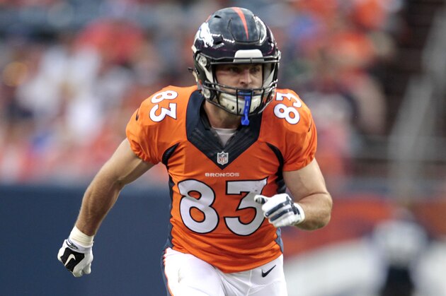 Denver Broncos wide receiver Wes Welker (83) runs against the Seattle Seahawks during the first half of an NFL preseason football game, Thursday, Aug. 7, 2014, in Denver. (AP Photo/Joe Mahoney)