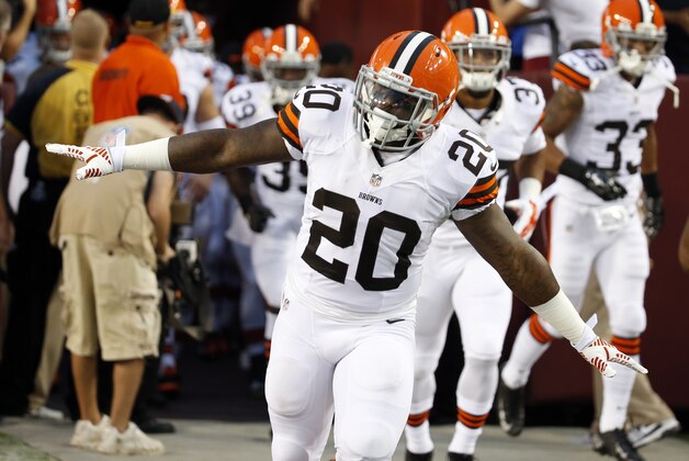 Cleveland Browns running back Terrance West (20) runs on the field before an NFL preseason football game against the Washington Redskins Monday, Aug. 18, 2014, in Landover, Md. (AP Photo/Alex Brandon) Cleveland Browns running back Terrance West (20) runs on the field before an NFL preseason football game against the Washington Redskins Monday, Aug. 18, 2014, in Landover, Md. (AP Photo/Alex Brandon)