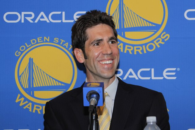 OAKLAND, CA - APRIL 24: The new Golden State Warriors General Manager Bob Myers speaks to the press before a game against the New Orleans Hornets on April 24, 2012 at Oracle Arena in Oakland, California. NOTE TO USER: User expressly acknowledges and agrees that, by downloading and or using this photograph, user is consenting to the terms and conditions of Getty Images License Agreement. Mandatory Copyright Notice: Copyright 2012 NBAE (Photo by Rocky Widner/NBAE via Getty Images)