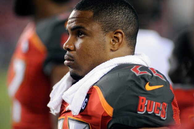 Aug 28, 2014; Tampa, FL, USA; Tampa Bay Buccaneers running back Doug Martin (22) stands on the sidelines as the Washington Redskins beat the Tampa Bay Buccaneers 24-10 at Raymond James Stadium. Mandatory Credit: David Manning-USA TODAY Sports