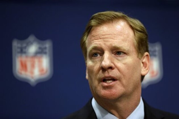 FILE - In this May 20, 2014, file photo, NFL Commissioner Roger Goodell speaks at a press conference at the NFL's spring meeting in Atlanta. Goodell is thinking big. Saying he wants to grow the NFL into a $25 billion business by 2027. (AP Photo/David Goldman, File)