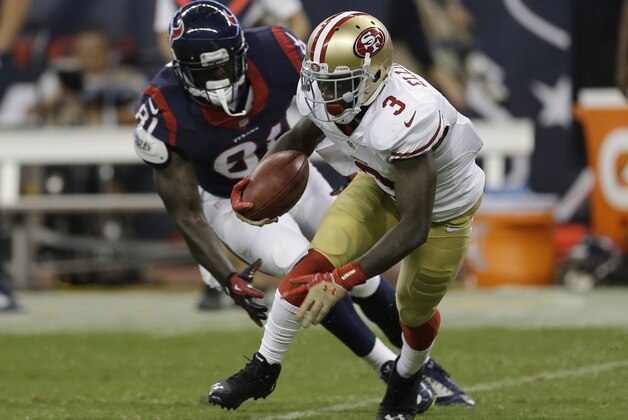 San Francisco 49ers' Bruce Ellington (3) runs against the Houston Texans during the third quarter of an NFL football preseason game Thursday, Aug. 28, 2014, in Houston. (AP Photo/David J. Phillip)