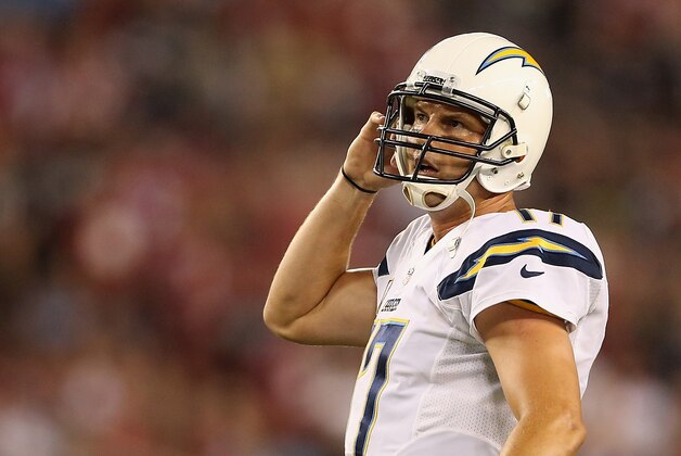GLENDALE, AZ - SEPTEMBER 08:  Quarterback Philip Rivers #17 of the San Diego Chargers reacts after an incomplete pass during the second quarter of the NFL game against the Arizona Cardinals at the University of Phoenix Stadium on September 8, 2014 in Glendale, Arizona. The Cardinals defeated the Chargers 18-17. (Photo by Christian Petersen/Getty Images)