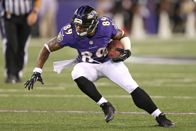 Sep 11, 2014; Baltimore, MD, USA; Baltimore Ravens wide receiver Steve Smith (89) gains yards against the Pittsburgh Steelers at M&T Bank Stadium. Mandatory Credit: Mitch Stringer-USA TODAY Sports