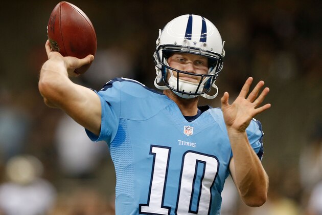NEW ORLEANS, LA - AUGUST 15: Jake Locker #10 of the Tennessee Titans warms up on field before the start of the first preseason game between the New Orleans Saints and the Tennessee Titans at Mercedes-Benz Superdome on August 15, 2014 in New Orleans, Louisiana. (Photo by Sean Gardner/Getty Images) NEW ORLEANS, LA - AUGUST 15: Jake Locker #10 of the Tennessee Titans warms up on field before the start of the first preseason game between the New Orleans Saints and the Tennessee Titans at Mercedes-Benz Superdome on August 15, 2014 in New Orleans, Louisiana. (Photo by Sean Gardner/Getty Images)