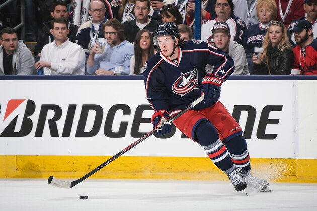 COLUMBUS, OH - APRIL 23:  Ryan Johansen #19 of the Columbus Blue Jackets skates with the puck against the Pittsburgh Penguins in Game Four of the First Round of the 2014 Stanley Cup Playoffs on April 23, 2014 at Nationwide Arena in Columbus, Ohio.  (Photo by Jamie Sabau/NHLI via Getty Images)