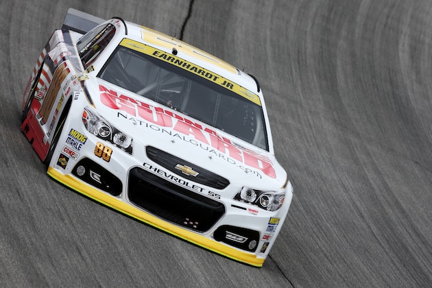 JOLIET, IL - SEPTEMBER 12:  Dale Earnhardt Jr., driver of the #88 National Guard Chevrolet, practices for the NASCAR Sprint Cup Series MyAFibStory.com 400 at Chicagoland Speedway on September 12, 2014 in Joliet, Illinois.  (Photo by Nick Laham/Getty Images)