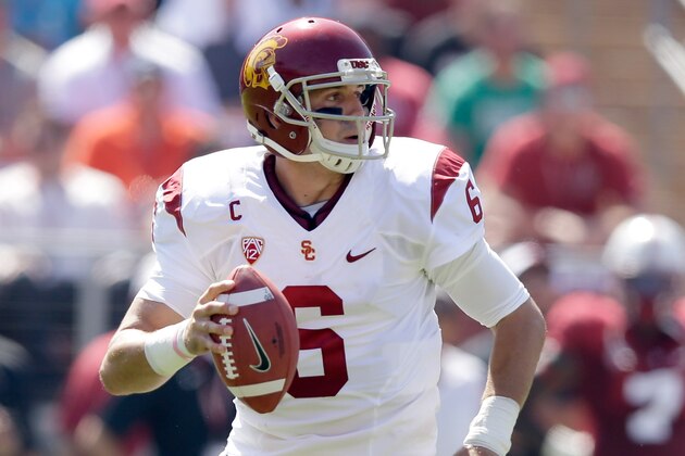 PALO ALTO, CA - SEPTEMBER 06:  Cody Kessler #6 of the USC Trojans in action against the Stanford Cardinal at Stanford Stadium on September 6, 2014 in Palo Alto, California.  (Photo by Ezra Shaw/Getty Images)