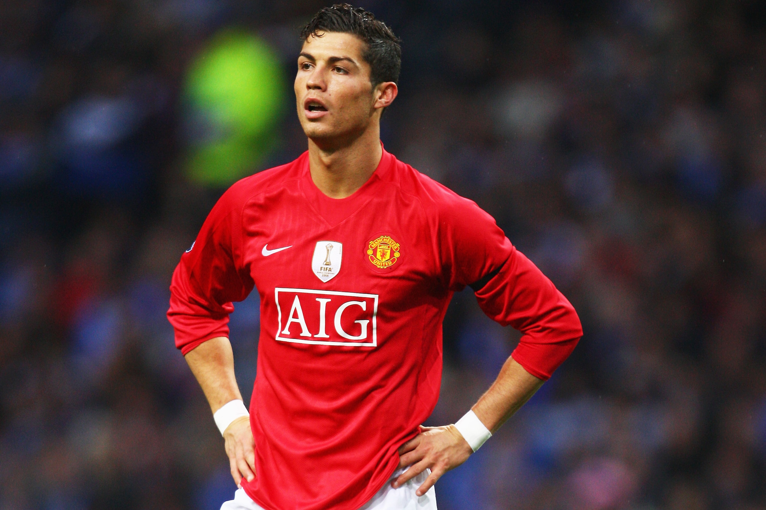 PORTO, PORTUGAL - APRIL 15:  Cristiano Ronaldo of Manchester United looks on during the UEFA Champions League Quarter Final second leg match between FC Porto and Manchester United at the Estadio do Dragao on April 15, 2009 in Porto, Portugal.  (Photo by Laurence Griffiths/Getty Images)