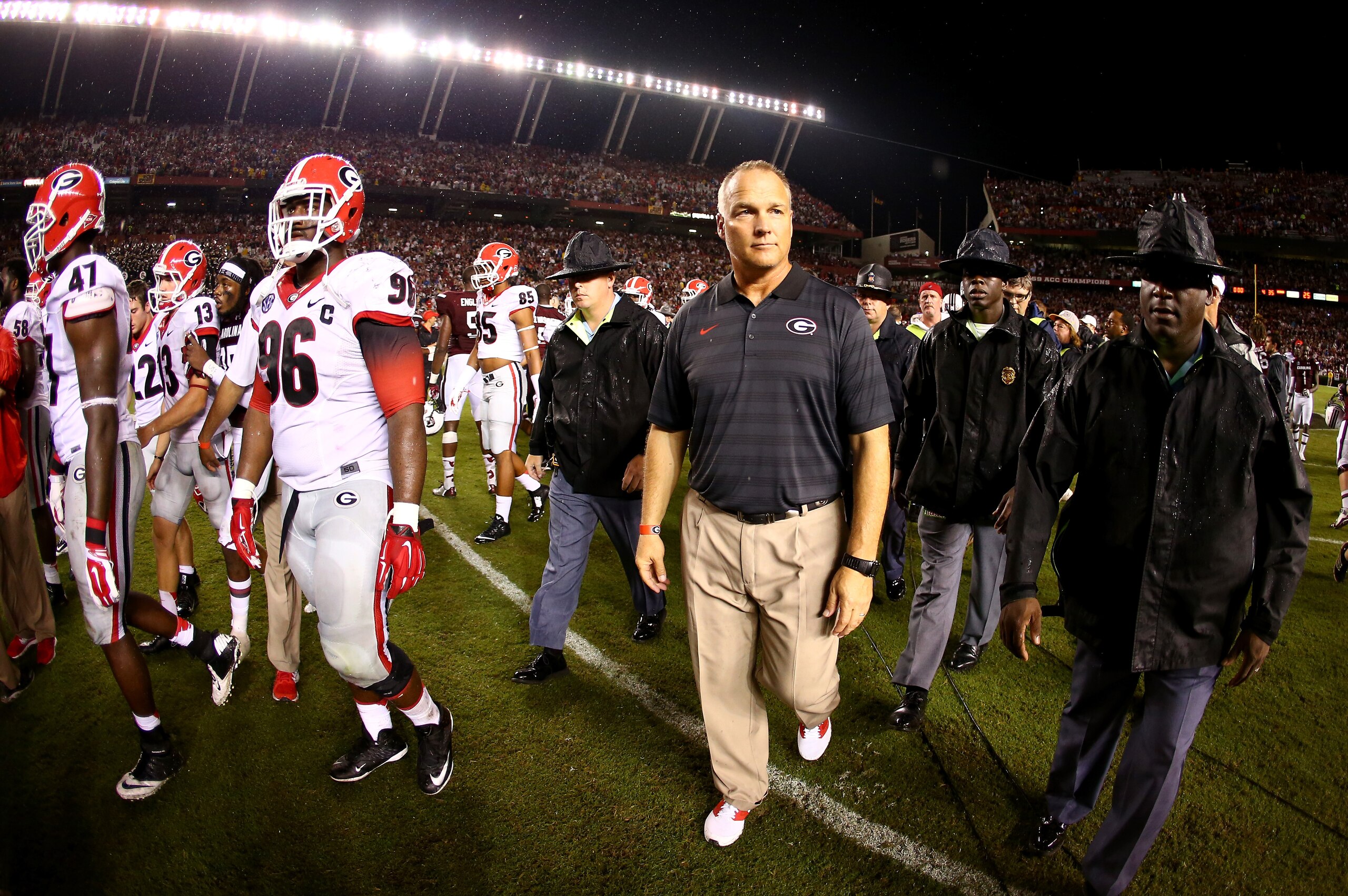 COLUMBIA, SC - SEPTEMBER 13:  Head coach Mark Richt of the Georgia Bulldogs walks off the field after being defeated 38-35 by the South Carolina Gamecocks at Williams-Brice Stadium on September 13, 2014 in Columbia, South Carolina.  (Photo by Streeter Lecka/Getty Images)