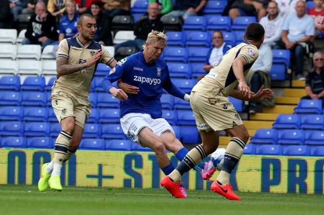 BIRMINGHAM, ENGLAND - SEPTEMBER 13:  Brek Shea of Birmingham fires in a shot during the Sky Bet Championship match between Birmingham City and Leeds United at St Andrews (stadium) on September 13, 2014 in Birmingham, England.  (Photo by Ross Kinnaird/Getty Images)