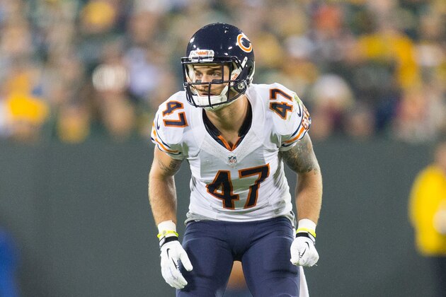 Nov 4, 2013; Green Bay, WI, USA; Chicago Bears safety Chris Conte (47) during the game against the Green Bay Packers at Lambeau Field. Chicago won 27-20.  Mandatory Credit: Jeff Hanisch-USA TODAY Sports