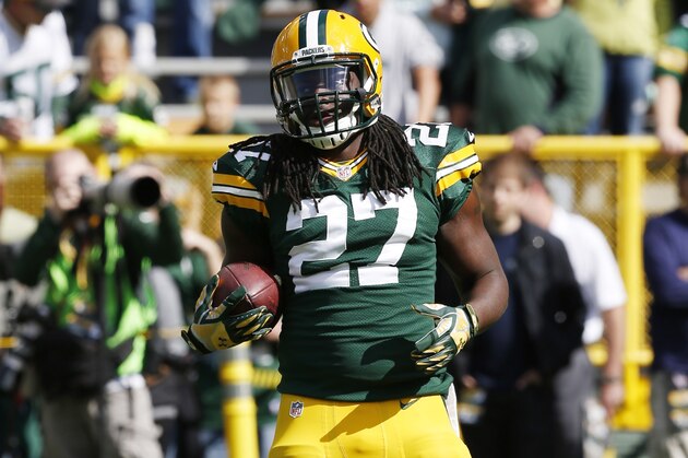 Green Bay Packers' Eddie Lacy before an NFL football game against the New York Jets Sunday, Sept. 14, 2014, in Green Bay, Wis. (AP Photo/Mike Roemer)