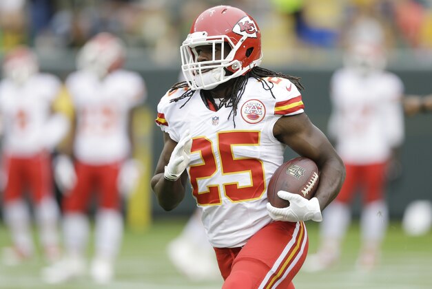 Kansas City Chiefs' Jamaal Charles runs before an NFL football preseason game against the Green Bay Packers Thursday, Aug. 28, 2014, in Green Bay, Wis. (AP Photo/Tom Lynn)