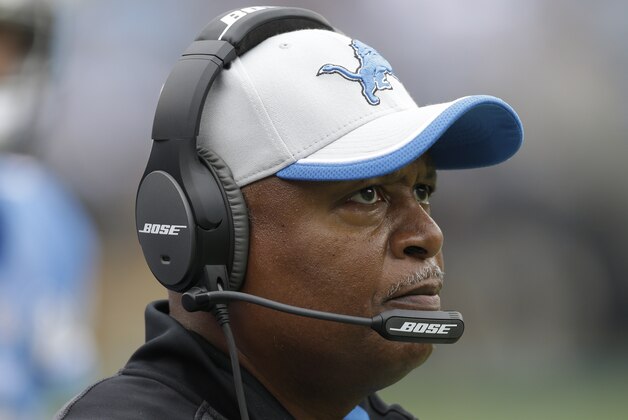 Detroit Lions head coach Jim Caldwell watches the action during the second half of an NFL football game against the Carolina Panthers in Charlotte, N.C., Sunday, Sept. 14, 2014. (AP Photo/Bob Leverone)