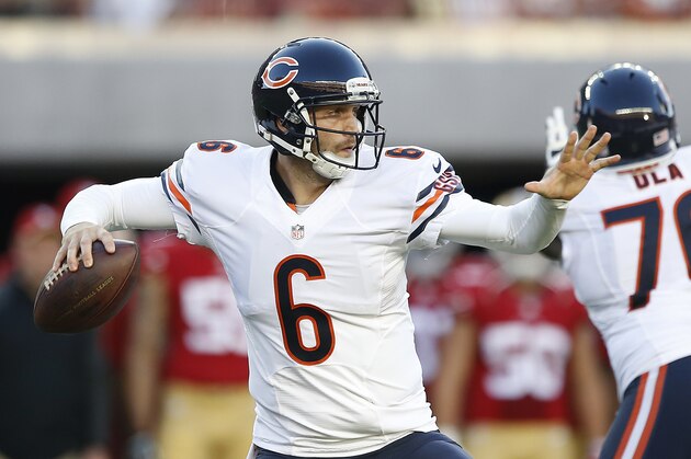 Chicago Bears quarterback Jay Cutler (6) passes against the San Francisco 49ers during the second quarter of an NFL football game in Santa Clara, Calif., Sunday, Sept. 14, 2014. (AP Photo/Tony Avelar)