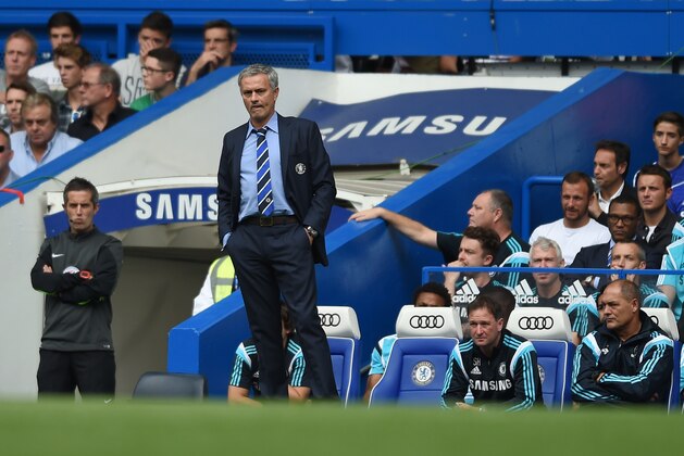 Chelsea Manager Jose Mourinho during their English Premier League soccer match against Swansea City at Stamford Bridge, London, Saturday, Sept. 13, 2014. (AP Photo/Tim Ireland)