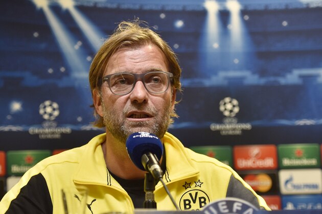 Borussia Dortmund's manager Juergen Klopp talks to the media at a press conference in Dortmund, Germany, Monday, Sept. 15, 2014. Borussia Dortmund will play Arsenal in a Champion's League Group D soccer match on Tuesday in Dortmund. (AP Photo/Martin Meissner)
