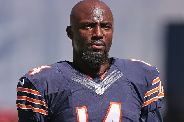 CHICAGO, IL - SEPTEMBER 07:  Santonio Holmes #14 of the Chicago Bears during pregame warmups before their game against the Buffalo Bills at Soldier Field on September 7, 2014 in Chicago, Illinois.  (Photo by Jonathan Daniel/Getty Images)