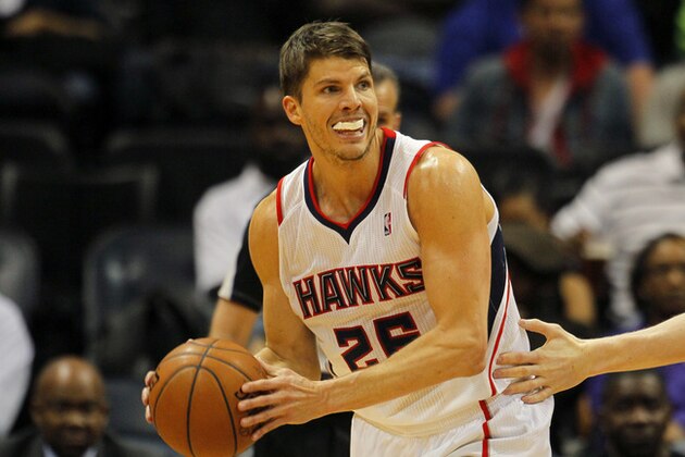 Atlanta Hawks guard Kyle Korver (26) looks to pass during the second period in an NBA basketball game against the Detroit Pistons in Atlanta, Tuesday, April 8, 2014. The Pistons won the game 102-95 (AP Photo/Todd Kirkland) Atlanta Hawks guard Kyle Korver (26) looks to pass during the second period in an NBA basketball game against the Detroit Pistons in Atlanta, Tuesday, April 8, 2014. The Pistons won the game 102-95 (AP Photo/Todd Kirkland)