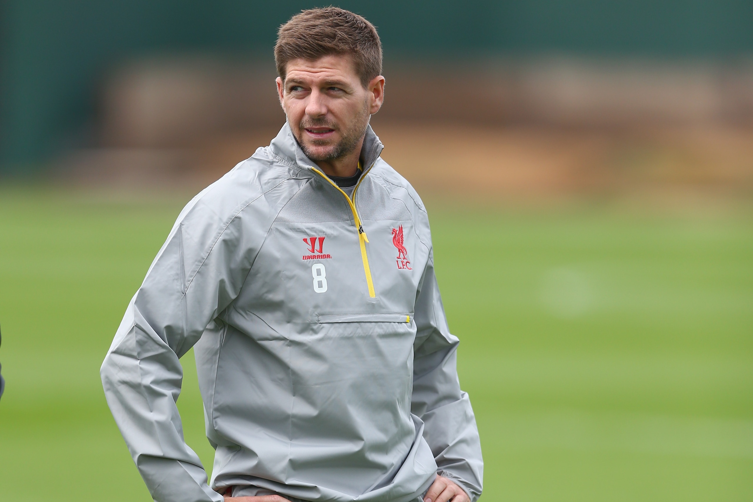 LIVERPOOL, ENGLAND - SEPTEMBER 15:  Steven Gerrard of Liverpool during a training session ahead of their UEFA Champions League group B match against PFC Ludogorets on September 15, 2014 in Liverpool, United Kingdom.  (Photo by Clive Brunskill/Getty Images)