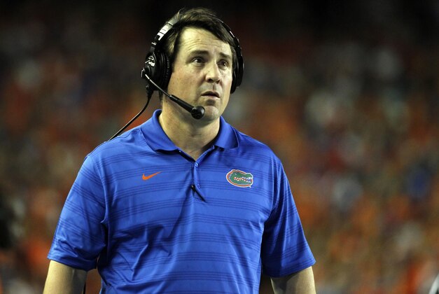 Sep 13, 2014; Gainesville, FL, USA; Florida Gators head coach Will Muschamp reacts during the first quarter against the Kentucky Wildcats at Ben Hill Griffin Stadium. Mandatory Credit: Kim Klement-USA TODAY Sports
