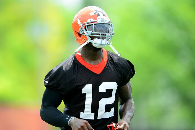 May 21, 2014; Berea, OH, USA; Cleveland Browns wide receiver Josh Gordon (12) during organized team activities at Cleveland Browns practice facility. Mandatory Credit: Andrew Weber-USA TODAY Sports