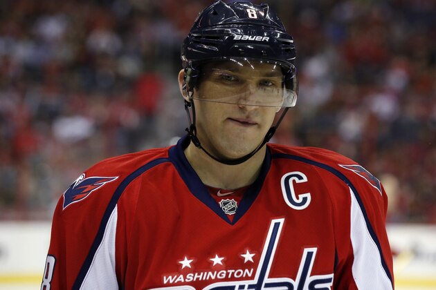 Washington Capitals right wing Alex Ovechkin (8), from Russia, stands on the ice in the first period of an NHL hockey game against the Chicago Blackhawks, Friday, April 11, 2014, in Washington. (AP Photo/Alex Brandon) Washington Capitals right wing Alex Ovechkin (8), from Russia, stands on the ice in the first period of an NHL hockey game against the Chicago Blackhawks, Friday, April 11, 2014, in Washington. (AP Photo/Alex Brandon)