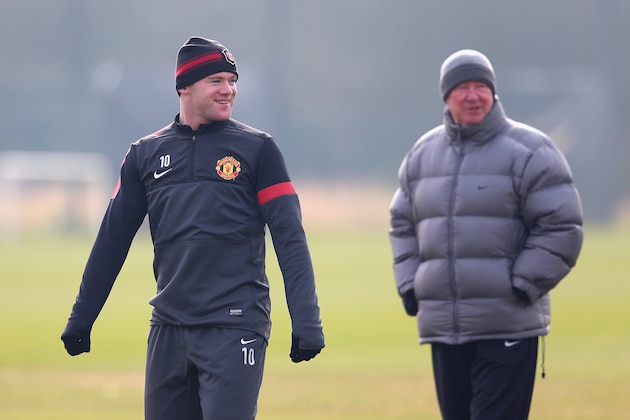 MANCHESTER, ENGLAND - MARCH 04:  Wayne Rooney of Manchester United and Sir Alex Ferguson look on during a training session at Carrington Training Ground on March 4, 2013 in Manchester, England.  (Photo by Alex Livesey/Getty Images)