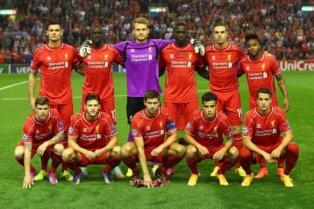 LIVERPOOL, ENGLAND - SEPTEMBER 16: The Liverpool team line up during the UEFA Champions League Group B match between Liverpool FC and PFC Ludogorets Razgrad at Anfield on September 16, 2014 in Liverpool, United Kingdom.  (Photo by Clive Brunskill/Getty Images)