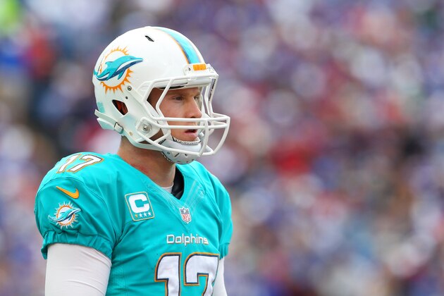 Miami Dolphins quarterback Ryan Tannehill (17) walks to the sidelines during the first half of an NFL football game against the Buffalo Bills on Sunday, Sept. 14, 2014, in Orchard Park, N.Y. (AP Photo/Bill Wippert)