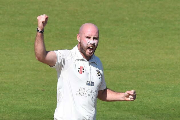 CHESTER-LE-STREET, ENGLAND - SEPTEMBER 02:  Chris Rushworth of Durham celebrates taking the wicket of Steven Mullaney (unseen) of  Nottinghamshire during the LV County Championship match between Durham and Nottinghamshire  at The Riverside on September 2, 2014 in Chester-le-Street, England.  (Photo by Nigel Roddis/Getty Images)