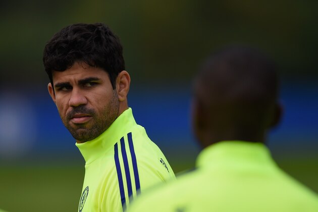 COBHAM, ENGLAND - SEPTEMBER 16:  Diego Costa of Chelsea looks on during a Chelsea training session at the Chelsea training ground on September 16, 2014 in Cobham, United Kingdom.  (Photo by Mike Hewitt/Getty Images)