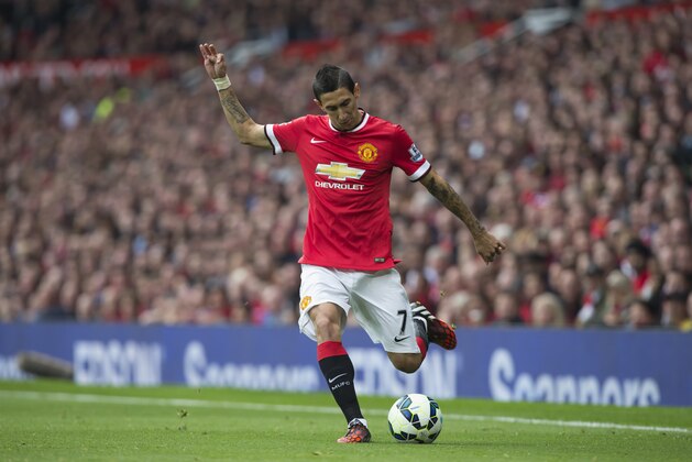 Manchester United's Angel Di Maria is seen during his team's Queens Park Rangers' during their English Premier League soccer match at Old Trafford Stadium, Manchester, England, Sunday Sept. 14, 2014. (AP Photo/Jon Super)