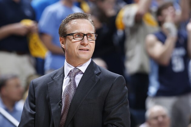MEMPHIS, TN - MAY 1: Oklahoma City Thunder head coach Scott Brooks looks on against the Memphis Grizzlies during Game Six of the Western Conference Quarterfinals of the 2014 NBA Playoffs on May 1, 2014 at FedEx Forum in Memphis, Tennessee. The Thunder won 104-84. NOTE TO USER: User expressly acknowledges and agrees that, by downloading and or using this photograph, User is consenting to the terms and conditions of the Getty Images License Agreement. (Photo by Joe Robbins/Getty Images)
