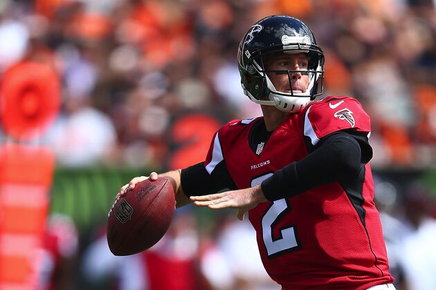 CINCINNATI, OH - SEPTEMBER 14:  Matt Ryan #2 of the Atlanta Falcons drops back to throw a pass during the first quarter against the Cincinnati Bengals at Paul Brown Stadium on September 14, 2014 in Cincinnati, Ohio. (Photo by Andy Lyons/Getty Images)