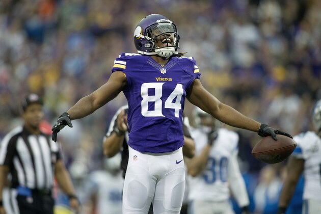 MINNEAPOLIS, MN - DECEMBER 29: Cordarrelle Patterson #84 of the Minnesota Vikings celebrates a touchdown during the game against the Detroit Lions on December 29, 2013 at Mall of America Field at the Hubert H. Humphrey Metrodome in Minneapolis, Minnesota. (Photo by Hannah Foslien/Getty Images)