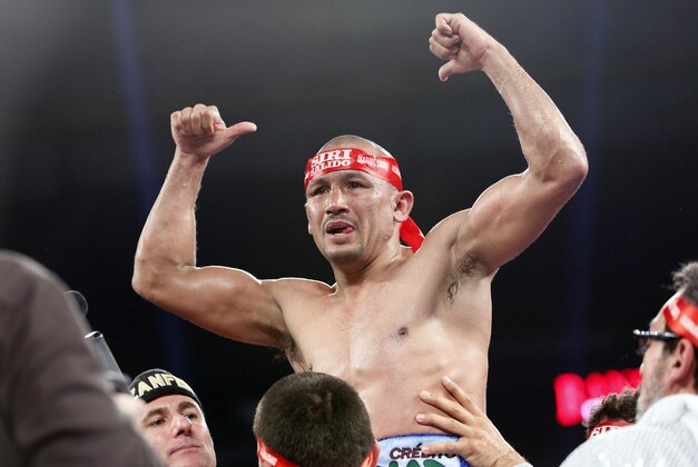 Mar 1, 2014; San Antonio, TX, USA; Orlando Salido reacts after defeating Vasyl Lomachenko (not pictured) during their WBO world featherweight title bout at Alamodome. Mandatory Credit: Soobum Im-USA TODAY Sports Mar 1, 2014; San Antonio, TX, USA; Orlando Salido reacts after defeating Vasyl Lomachenko (not pictured) during their WBO world featherweight title bout at Alamodome. Mandatory Credit: Soobum Im-USA TODAY Sports