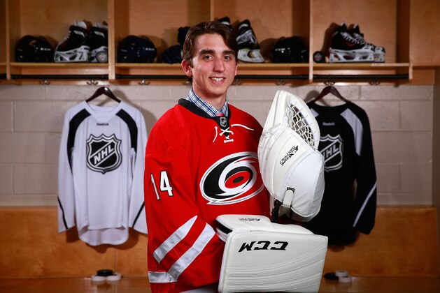 PHILADELPHIA, PA - JUNE 28:  Alex Nedeljkovic, 37th overall pick of the Carolina Hurricanes, poses for a portrait during the 2014 NHL Entry Draft at Wells Fargo Center on June 28, 2014 in Philadelphia, Pennsylvania.  (Photo by Jeff Vinnick/NHLI via Getty Images)